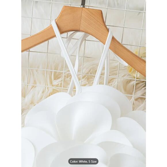 White Oversized 3D Flower Halter Crop Top – Elegant Statement Party & Festival - Picture 4 of 5